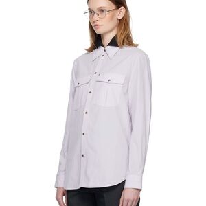 White Button-Up Shirt with Collar in Pink